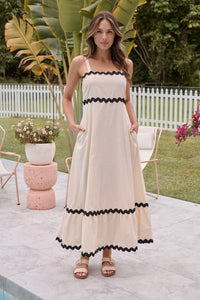 Avelie Trim Linen Blend Cream/Black Dress