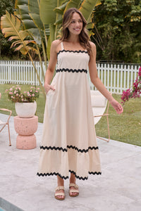 Avelie Trim Linen Blend Cream/Black Dress