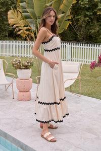 Avelie Trim Linen Blend Cream/Black Dress