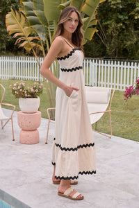 Avelie Trim Linen Blend Cream/Black Dress