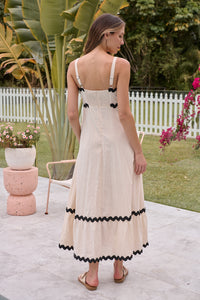 Avelie Trim Linen Blend Cream/Black Dress