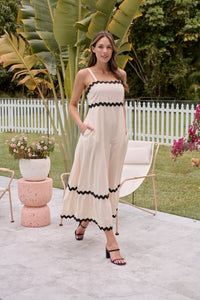 Avelie Trim Linen Blend Cream/Black Dress