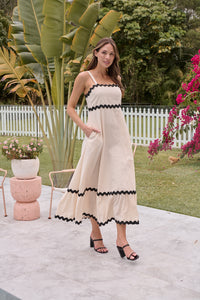 Avelie Trim Linen Blend Cream/Black Dress