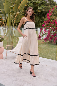 Avelie Trim Linen Blend Cream/Black Dress