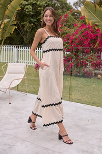 Avelie Trim Linen Blend Cream/Black Dress