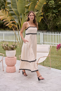 Avelie Trim Linen Blend Cream/Black Dress