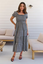 Load image into Gallery viewer, Quinn Black/White Gingham Shirred Bust Tiered Maxi Dress