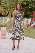 Load image into Gallery viewer, Avelie Trim Linen Blend Cream/Black Baroque Print Dress