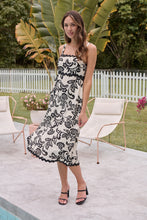 Load image into Gallery viewer, Avelie Trim Linen Blend Cream/Black Baroque Print Dress