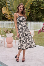 Load image into Gallery viewer, Avelie Trim Linen Blend Cream/Black Baroque Print Dress