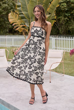 Load image into Gallery viewer, Avelie Trim Linen Blend Cream/Black Baroque Print Dress