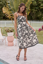 Load image into Gallery viewer, Avelie Trim Linen Blend Cream/Black Baroque Print Dress