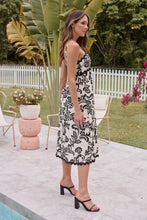 Load image into Gallery viewer, Avelie Trim Linen Blend Cream/Black Baroque Print Dress