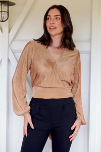 Samantha Gold Pleated Long Sleeve Top
