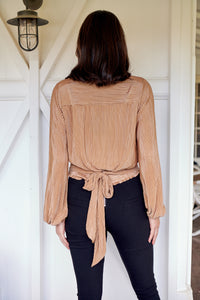 Samantha Gold Pleated Long Sleeve Top