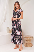 Load image into Gallery viewer, Augustina Black/Wine/Beige Floral Button Front Maxi Dress