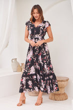 Load image into Gallery viewer, Augustina Black/Wine/Beige Floral Button Front Maxi Dress
