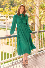 Load image into Gallery viewer, Tamara Emerald High Neck Knot Front Satin Midi Dress