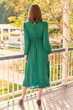 Load image into Gallery viewer, Tamara Emerald High Neck Knot Front Satin Midi Dress