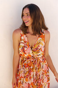 Gillian Orange/Brown/Mustard Print Maxi Dress