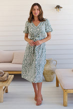 Load image into Gallery viewer, Sloanne Mint Green/White Floral Tie Waist Dress