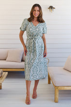 Load image into Gallery viewer, Sloanne Mint Green/White Floral Tie Waist Dress