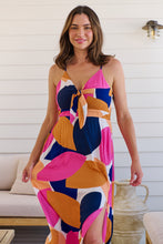 Load image into Gallery viewer, Presley Pink/Mustard/Navy Print Singlet Tie Front Dress