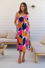 Load image into Gallery viewer, Presley Pink/Mustard/Navy Print Singlet Tie Front Dress