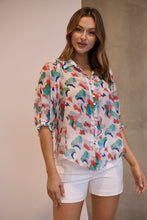 Load image into Gallery viewer, Inaya Chiffon White/Red/Blue Button Up Print Blouse