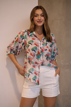 Load image into Gallery viewer, Inaya Chiffon White/Red/Blue Button Up Print Blouse