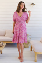 Load image into Gallery viewer, Chiara Cap Sleeve Pink Retro Print Button Front Dress