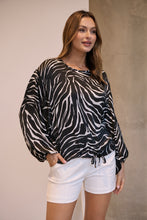 Load image into Gallery viewer, Riva Black/White Print Long Sleeve Drawstring Top