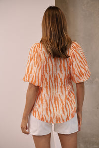 Abigail Puff Sleeve Orange Zebra Print Blouse