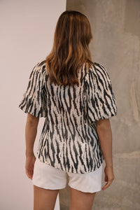 Abigail Puff Sleeve Black Zebra Print Blouse