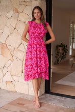 Load image into Gallery viewer, Wesley Bright Pink Shirred Waist Frill Sleeve Dress