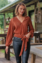 Load image into Gallery viewer, Parvatti Rust Pleated Long Sleeve Top