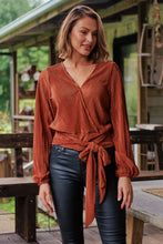 Load image into Gallery viewer, Parvatti Rust Pleated Long Sleeve Top