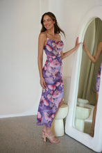 Load image into Gallery viewer, Lilliana Purple Print Rouged Mesh Dress