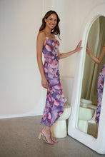 Load image into Gallery viewer, Lilliana Purple Print Rouged Mesh Dress