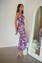 Load image into Gallery viewer, Lilliana Purple Print Rouged Mesh Dress