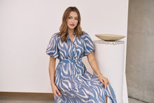 Load image into Gallery viewer, Liana Navy Blue Cream Print Puff Sleeve Button Front Midi Dress