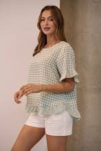 Load image into Gallery viewer, Aries Green Gingham Print Linen Tee
