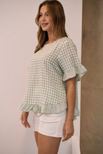 Load image into Gallery viewer, Aries Green Gingham Print Linen Tee