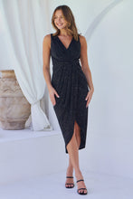 Load image into Gallery viewer, Brianna Black Shimmer Crossover Evening Dress