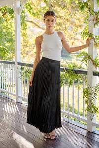 Lucy Pleated Black Satin Skirt