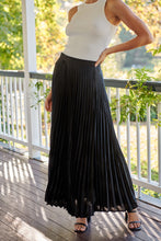 Load image into Gallery viewer, Lucy Pleated Black Satin Skirt