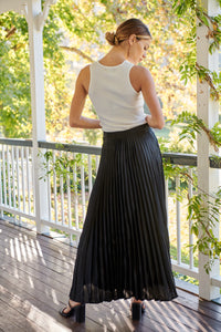 Lucy Pleated Black Satin Skirt