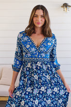 Load image into Gallery viewer, Willow Tie Sleeve Navy/Cobalt Blue Floral Print Maxi Dress