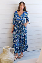 Load image into Gallery viewer, Willow Tie Sleeve Navy/Cobalt Blue Floral Print Maxi Dress