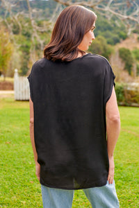 Chele Short Sleeve Oversized Black Plain Top